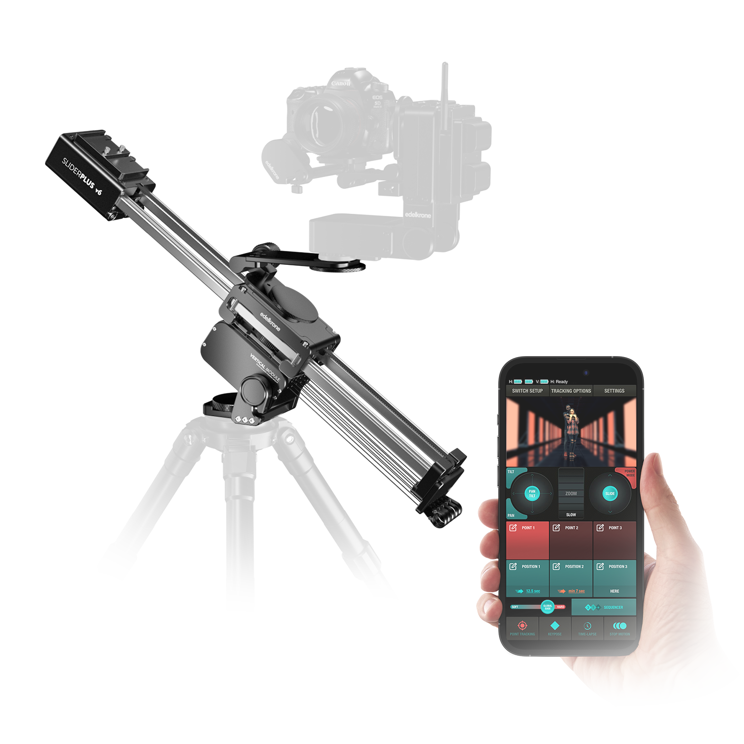 edelkrone SliderPLUS v6 with Vertical Module and app control